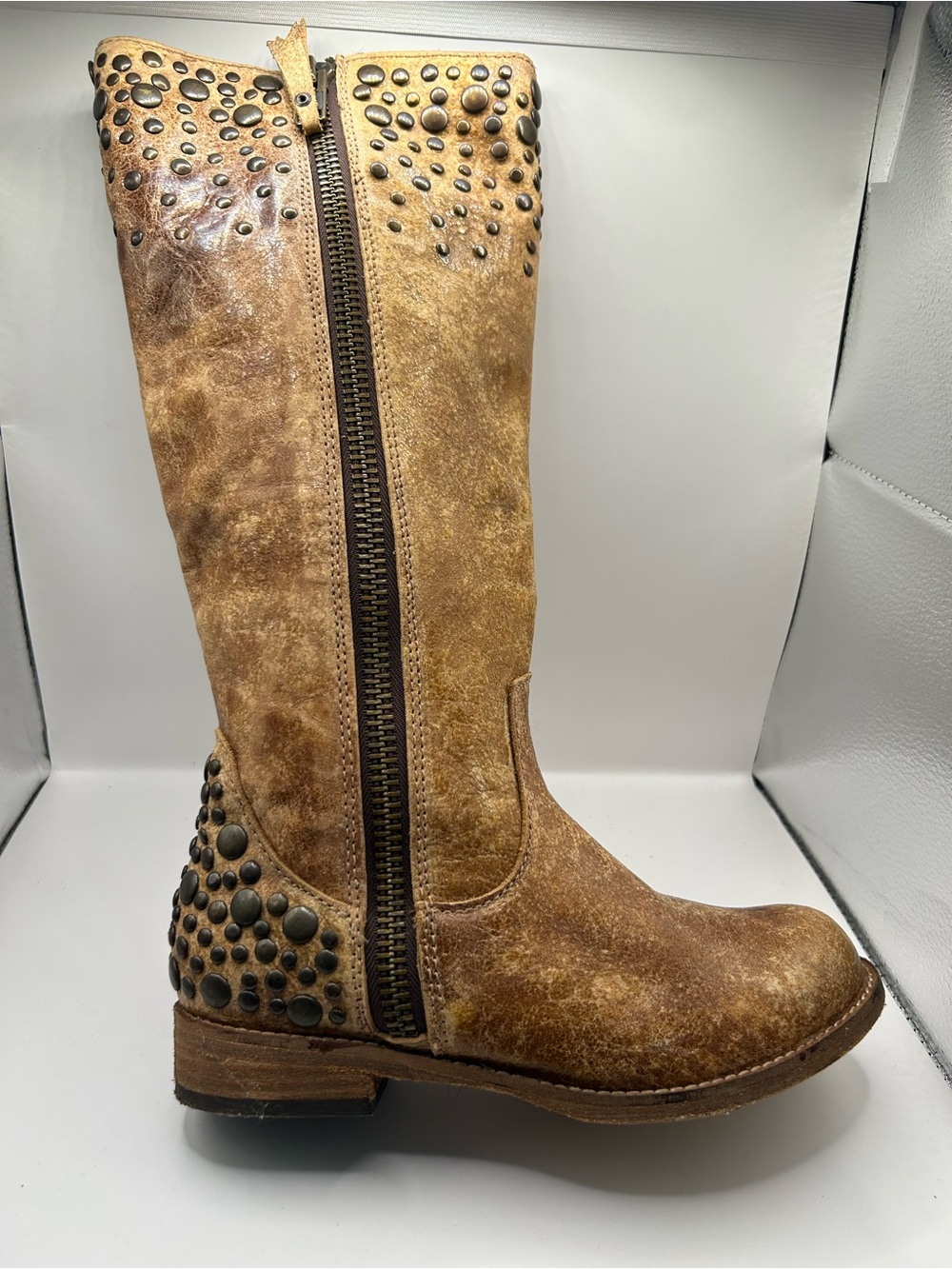 Corral Indie Spirit Dallas Boots 6.5 M Studded Leather Tall Riding Brown PB022